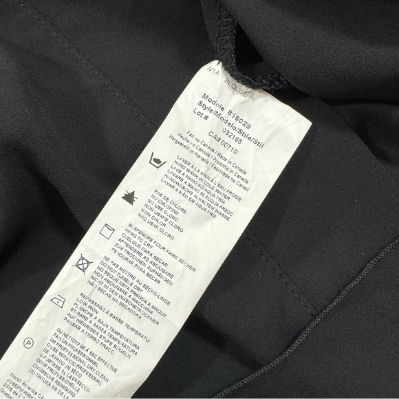 Joseph Ribkoff Button Front Blouse Black Semi Sheer Mock Neck - Picture 4 of 7